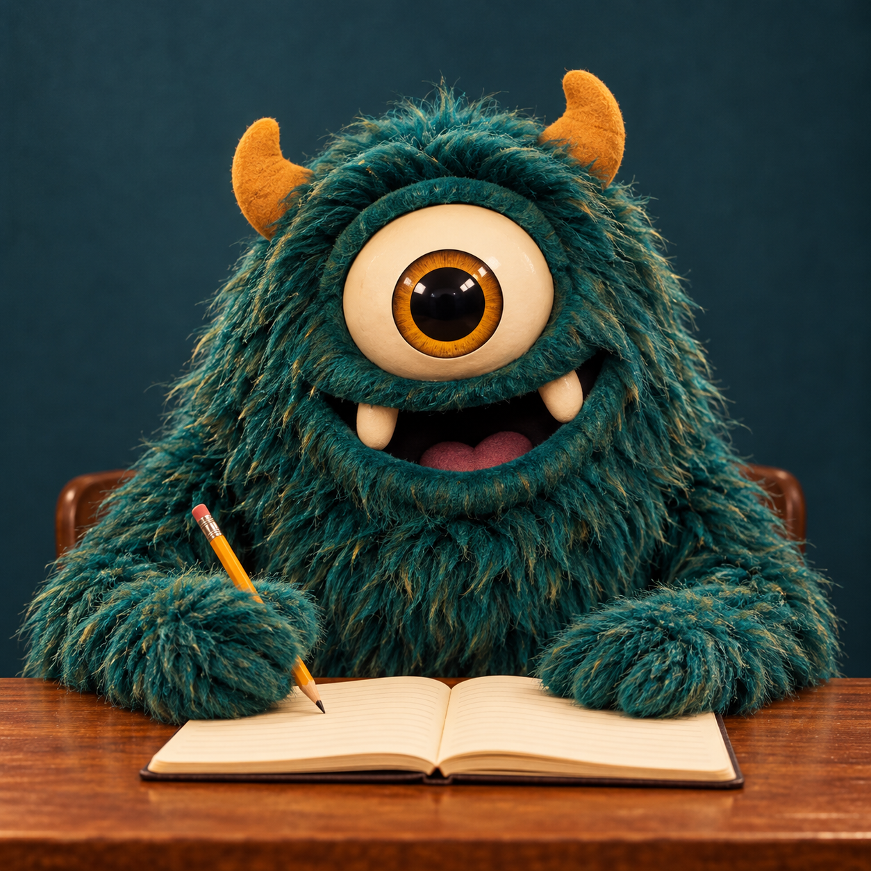 Lorg, Goblin Learning’s blue monster, ready to tackle a tricky learning challenge